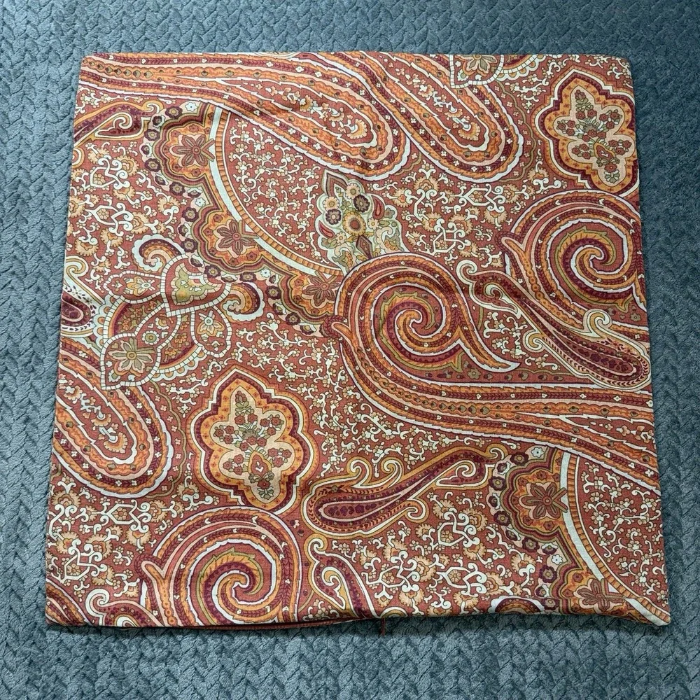Pottery Barn Paisley Throw Pillow Cover 20x20 Rust Orange Linen Cotton 2009